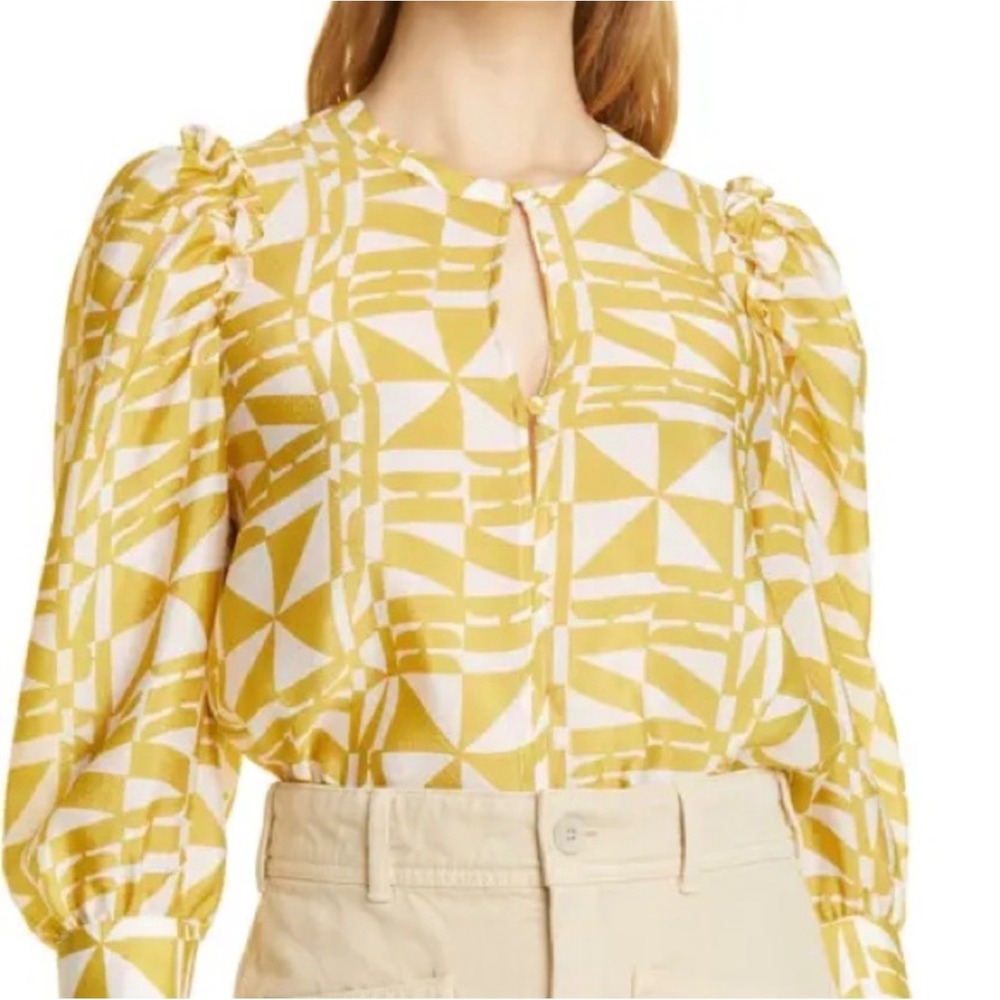 Baum und Pferdgarten Blouse Women 36 Gold Geometric Puff Sleeve Jacquard Top